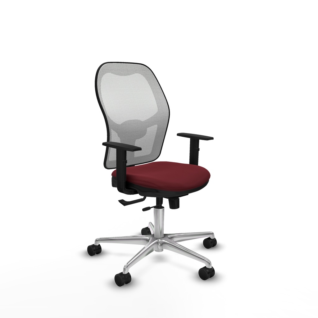 Jorquera traslack malla blanca similpiel granate brazos 1D base aluminio  ruedas 65mm nailon