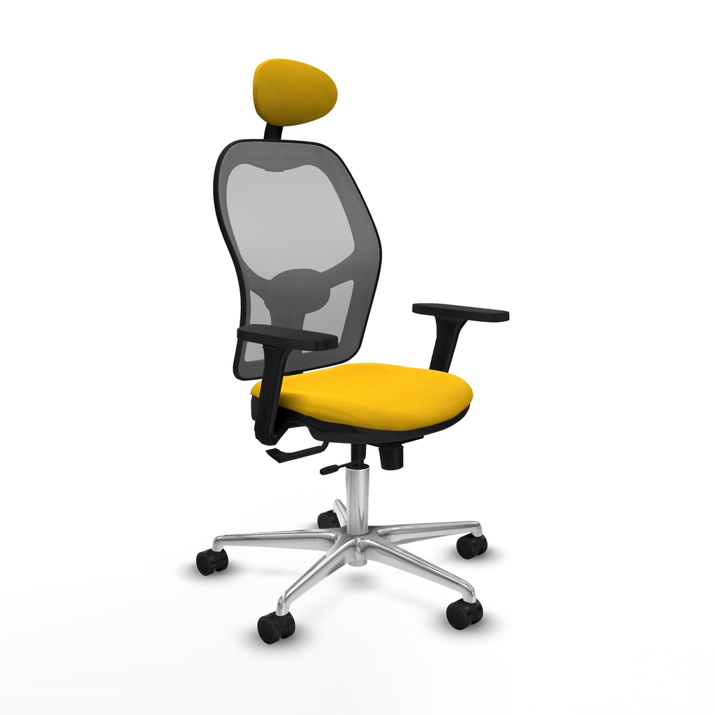 Jorquera traslack malla gris bali amarillo brazos 3D base aluminio cabecero fijo ruedas 65mm nailon