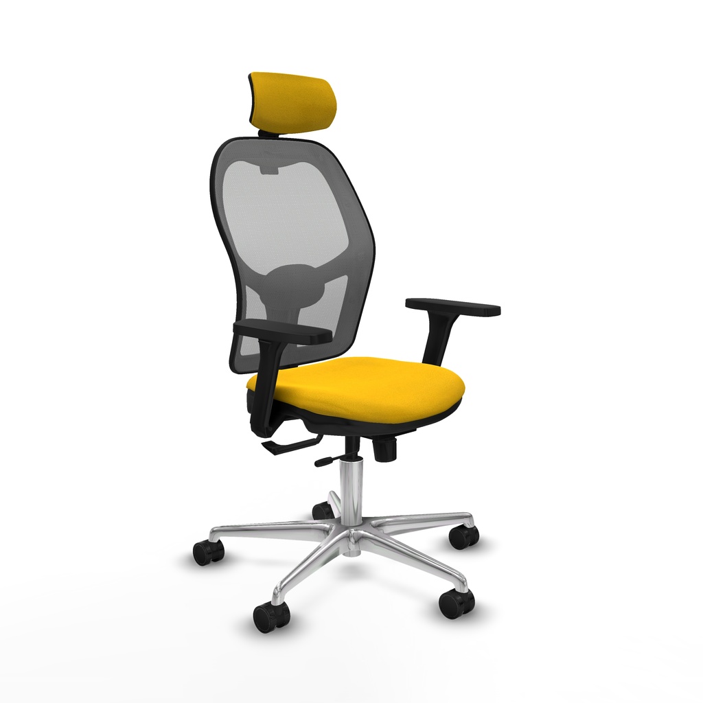 Jorquera traslack malla gris bali amarillo brazos 3D base aluminio cabecero 2D ruedas 65mm nailon