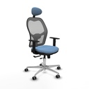 Jorquera traslack malla gris bali azul cielo brazos 1D base aluminio cabecero fijo ruedas 65mm engomada