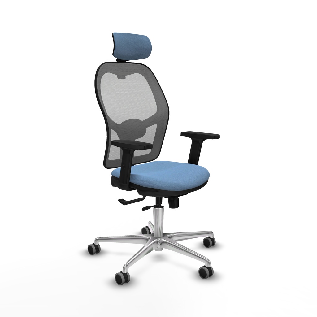 Jorquera traslack malla gris bali azul cielo brazos 2D base aluminio cabecero 2D ruedas 65mm engomada