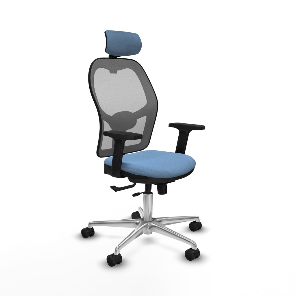 Jorquera traslack malla gris bali azul cielo brazos 2D base aluminio cabecero 2D ruedas 65mm nailon