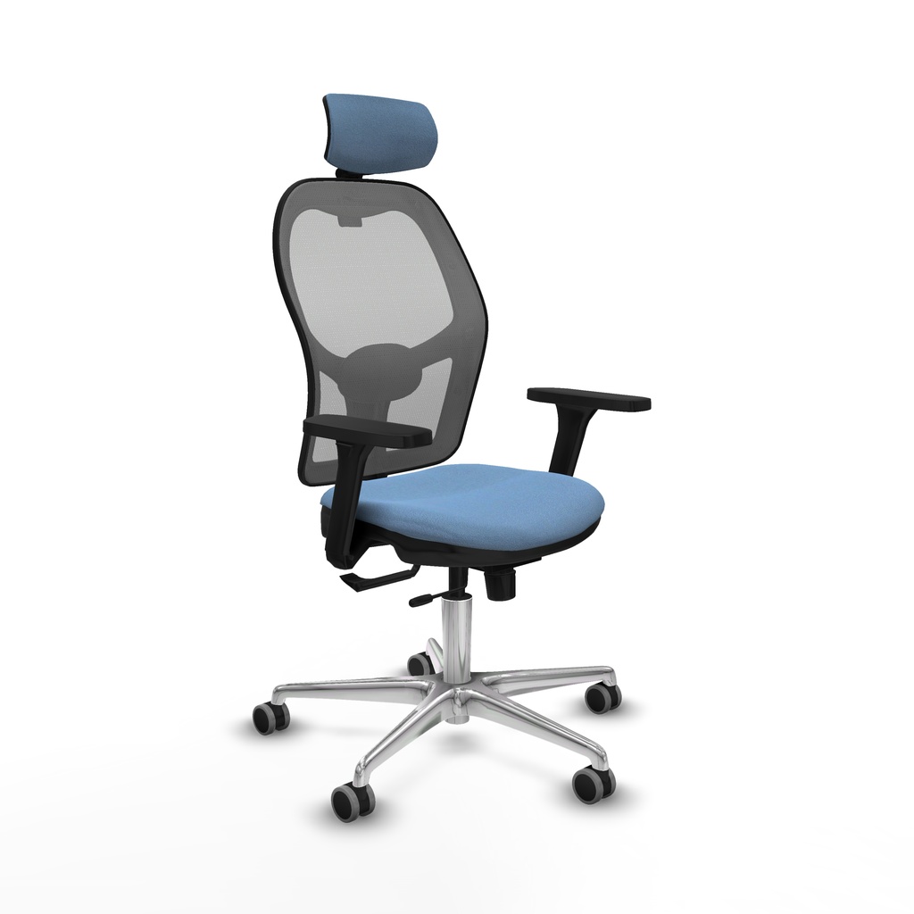 Jorquera traslack malla gris bali azul cielo brazos 3D base aluminio cabecero 2D ruedas 65mm engomada