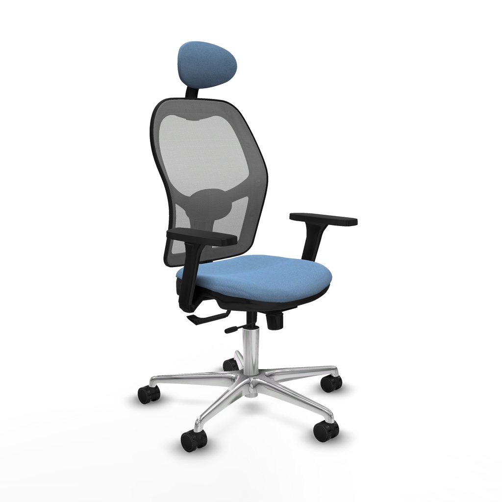 Jorquera traslack malla gris bali azul cielo brazos 3D base aluminio cabecero fijo ruedas 65mm nailon