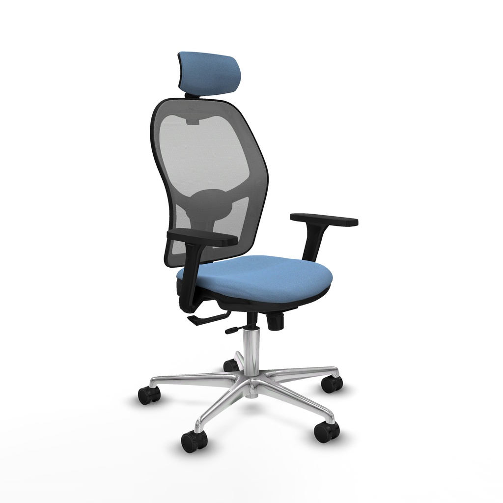 Jorquera traslack malla gris bali azul cielo brazos 3D base aluminio cabecero 2D ruedas 65mm nailon