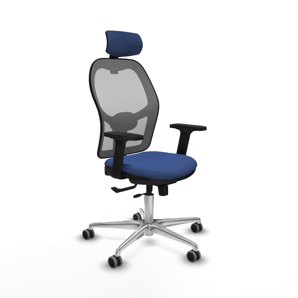 Jorquera traslack malla gris bali azul marino brazos 2D base aluminio cabecero 2D ruedas 65mm engomada