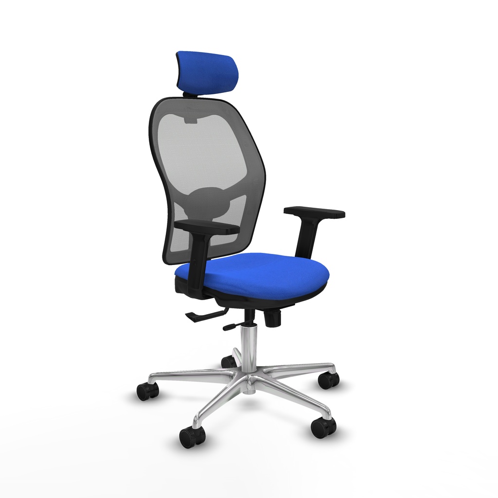 Jorquera traslack malla gris bali azul brazos 2D base aluminio cabecero 2D ruedas 65mm nailon