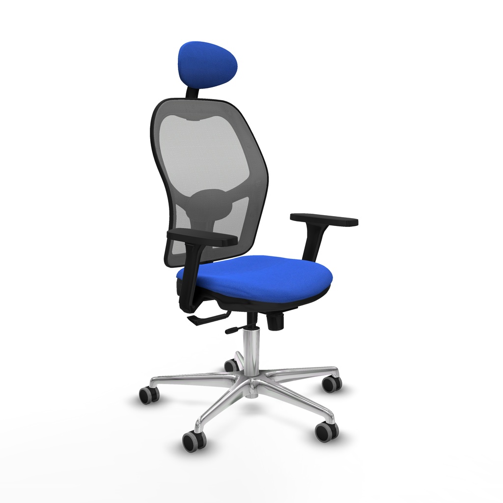 Jorquera traslack malla gris bali azul brazos 3D base aluminio cabecero fijo ruedas 65mm engomada