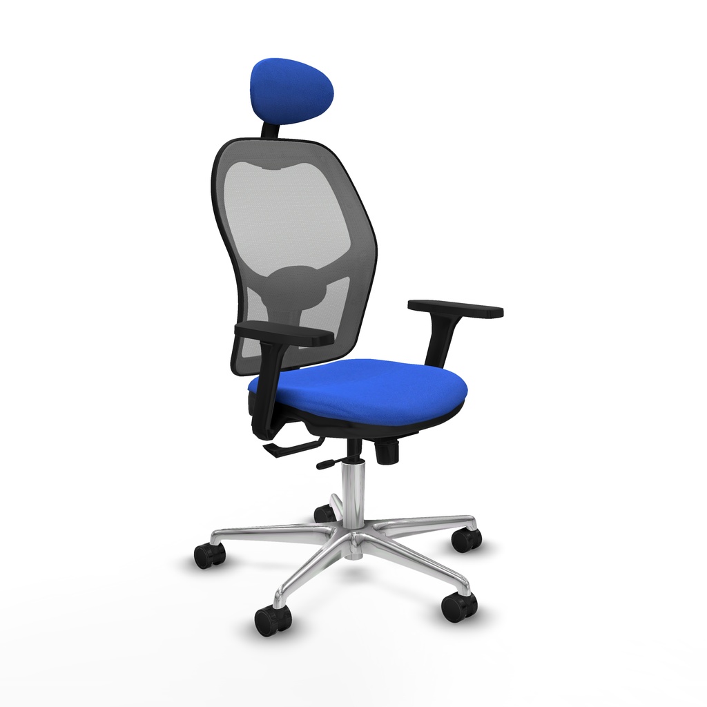 Jorquera traslack malla gris bali azul brazos 3D base aluminio cabecero fijo ruedas 65mm nailon
