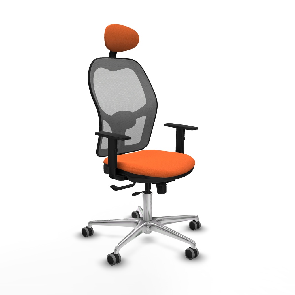 Jorquera traslack malla gris bali naranja brazos 1D base aluminio cabecero fijo ruedas 65mm engomada