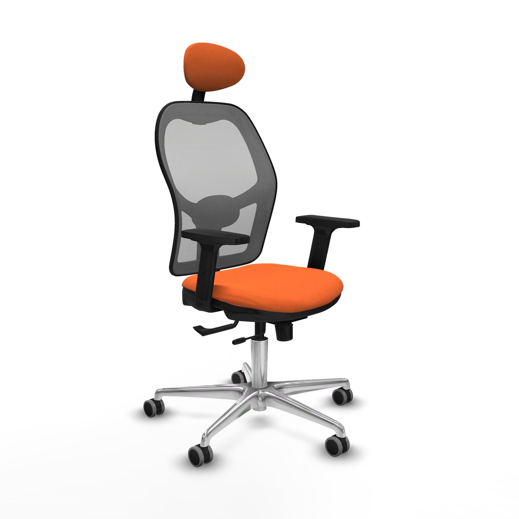Jorquera traslack malla gris bali naranja brazos 2D base aluminio cabecero fijo ruedas 65mm engomada