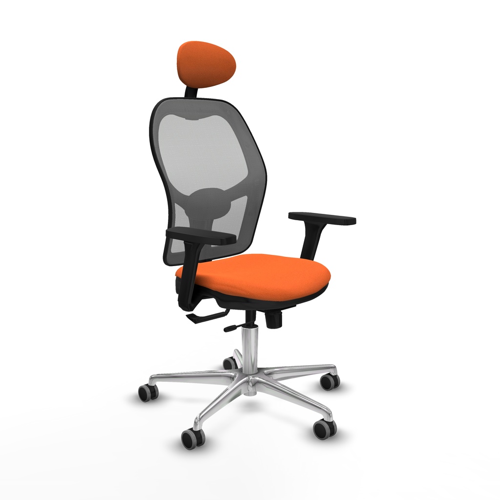 Jorquera traslack malla gris bali naranja brazos 3D base aluminio cabecero fijo ruedas 65mm engomada
