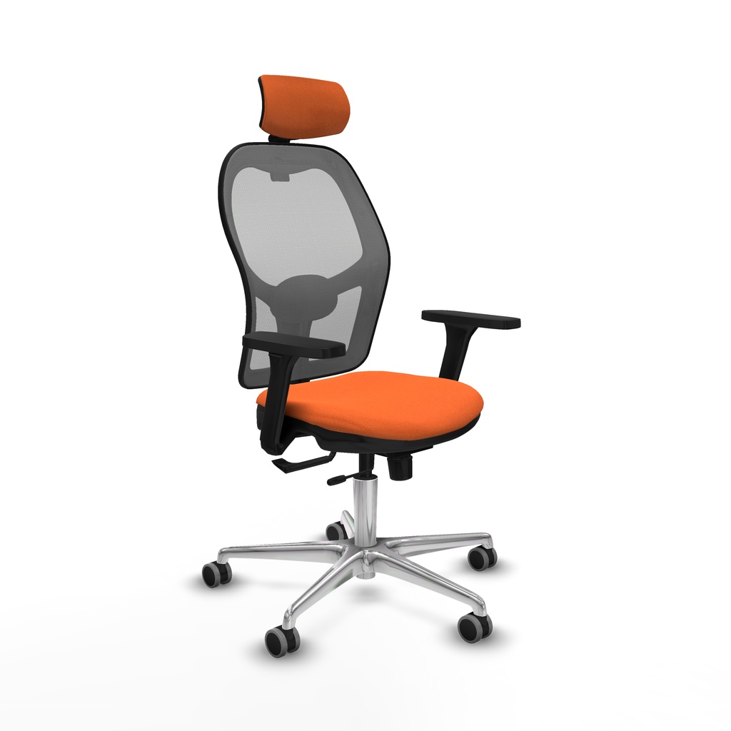 Jorquera traslack malla gris bali naranja brazos 3D base aluminio cabecero 2D ruedas 65mm engomada