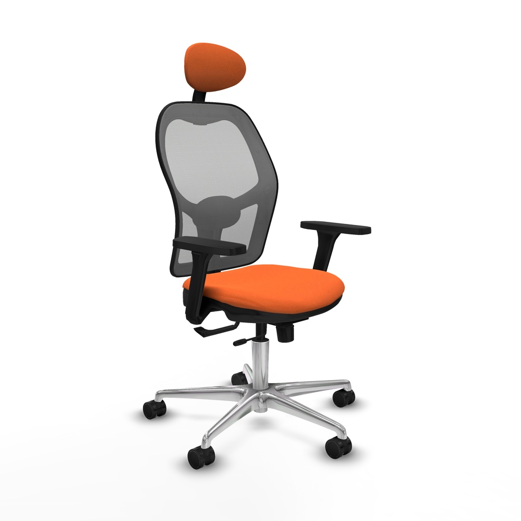 Jorquera traslack malla gris bali naranja brazos 3D base aluminio cabecero fijo ruedas 65mm nailon