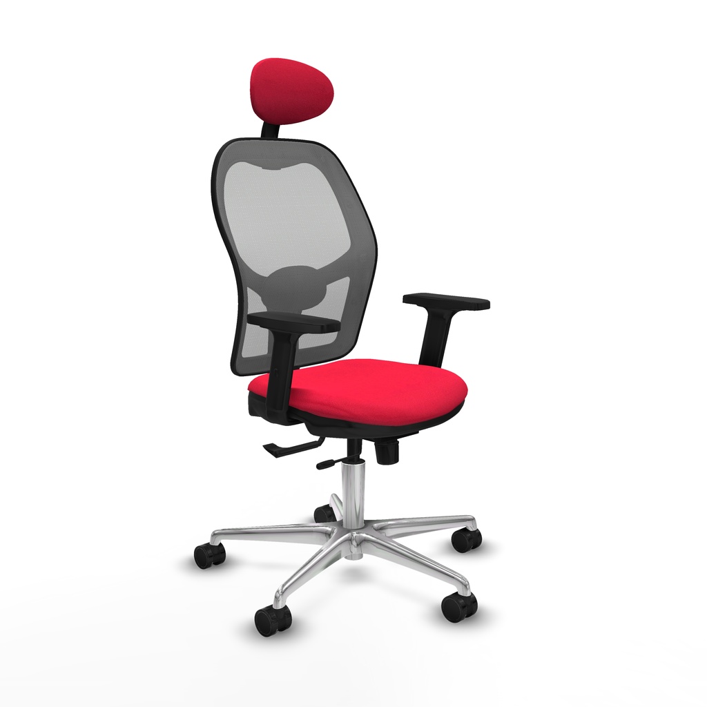 Jorquera traslack malla gris bali rojo brazos 2D base aluminio cabecero fijo ruedas 65mm nailon
