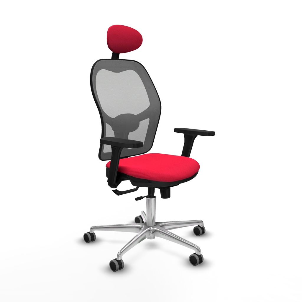 Jorquera traslack malla gris bali rojo brazos 3D base aluminio cabecero fijo ruedas 65mm engomada