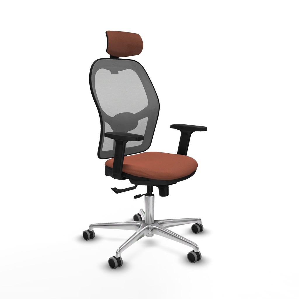 Jorquera traslack malla gris bali marrón brazos 2D base aluminio cabecero 2D ruedas 65mm engomada
