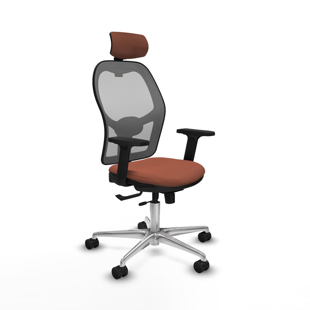 Jorquera traslack malla gris bali marrón brazos 2D base aluminio cabecero 2D ruedas 65mm nailon
