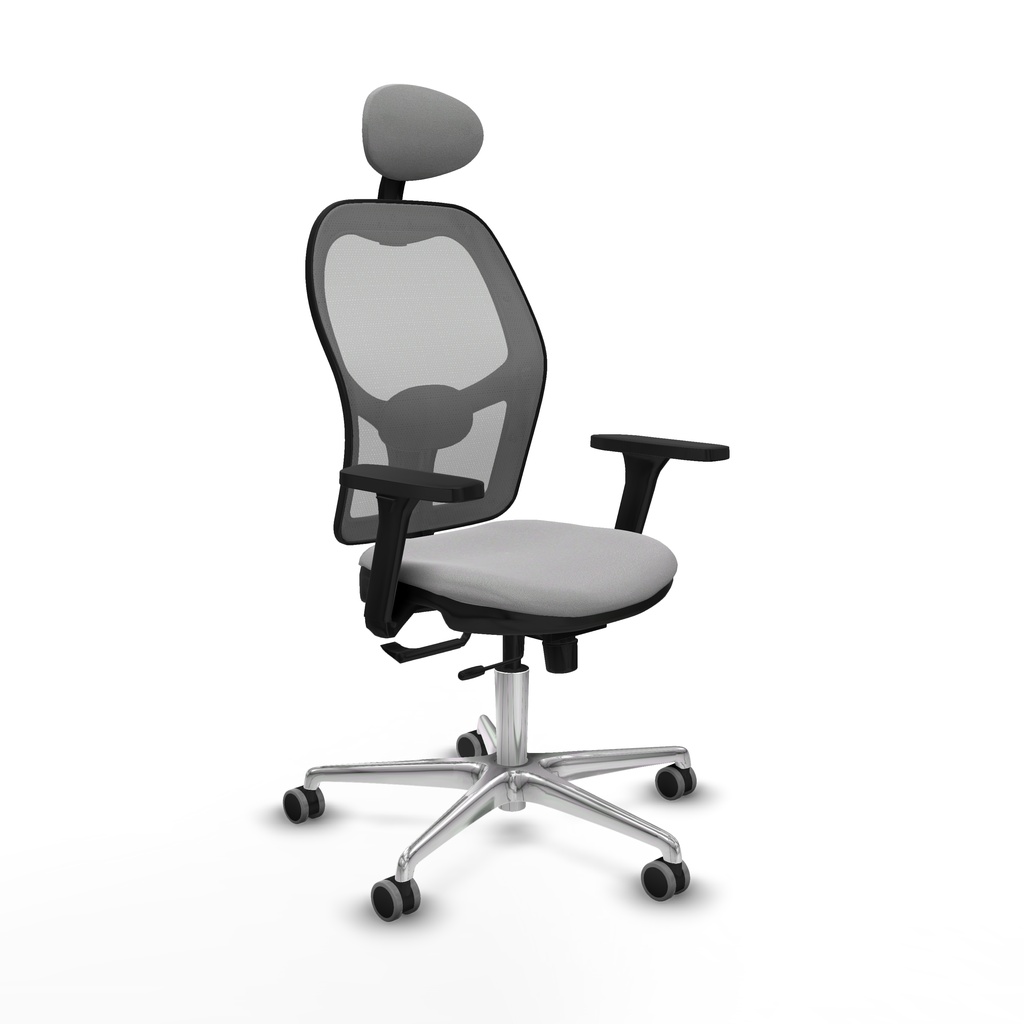 Jorquera traslack malla gris bali gris claro brazos 3D base aluminio cabecero fijo ruedas 65mm engomada