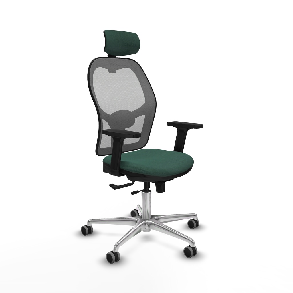 Jorquera traslack malla gris bali verde botella brazos 2D base aluminio cabecero 2D ruedas 65mm engomada