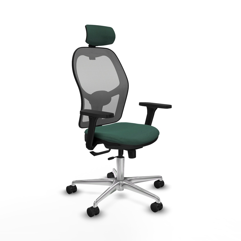 Jorquera traslack malla gris bali verde botella brazos 3D base aluminio cabecero 2D ruedas 65mm nailon