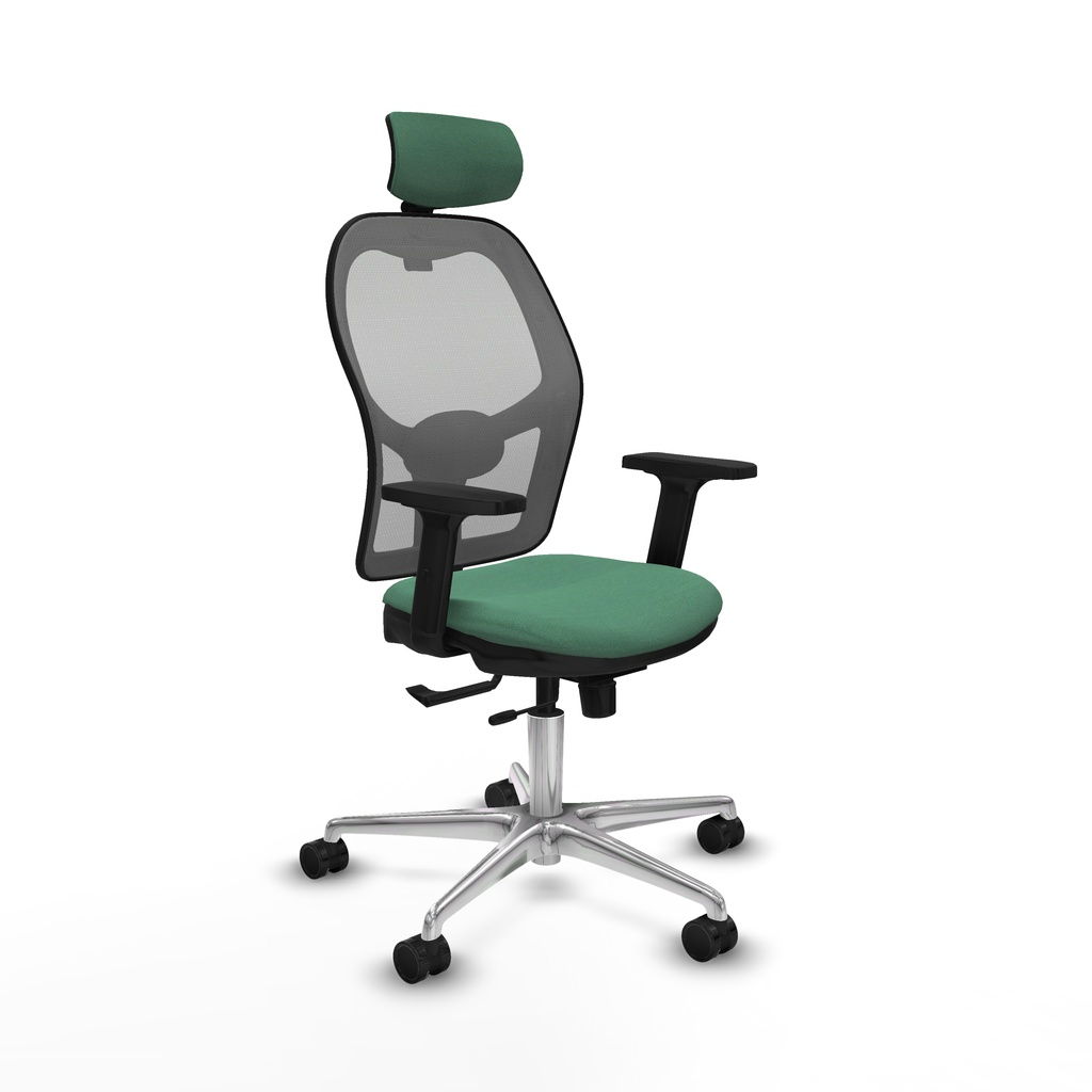 Jorquera traslack malla gris bali verde esmeralda brazos 2D base aluminio cabecero 2D ruedas 65mm nailon