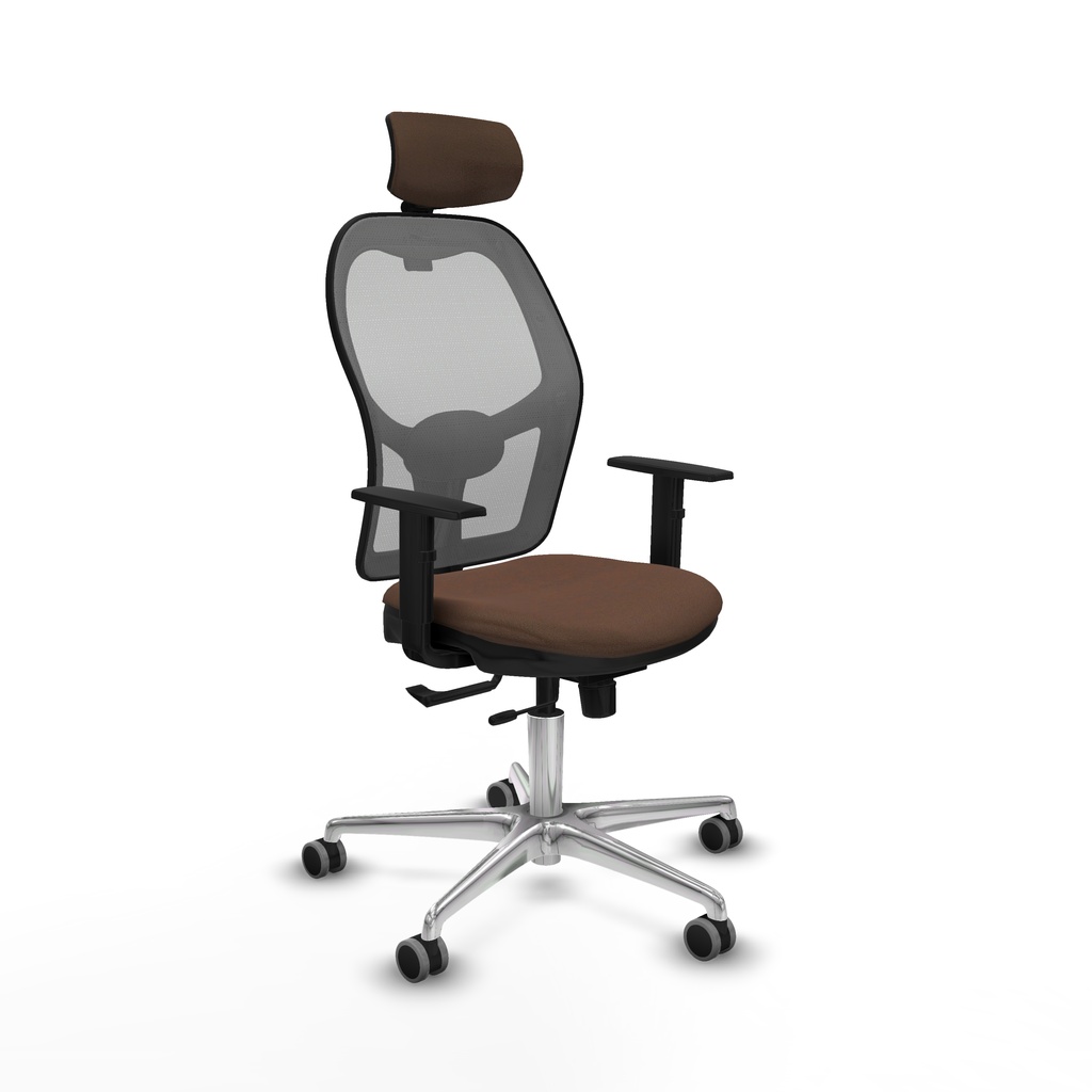 Jorquera traslack malla gris bali marrón oscuro brazos 1D base aluminio cabecero 2D ruedas 65mm engomada