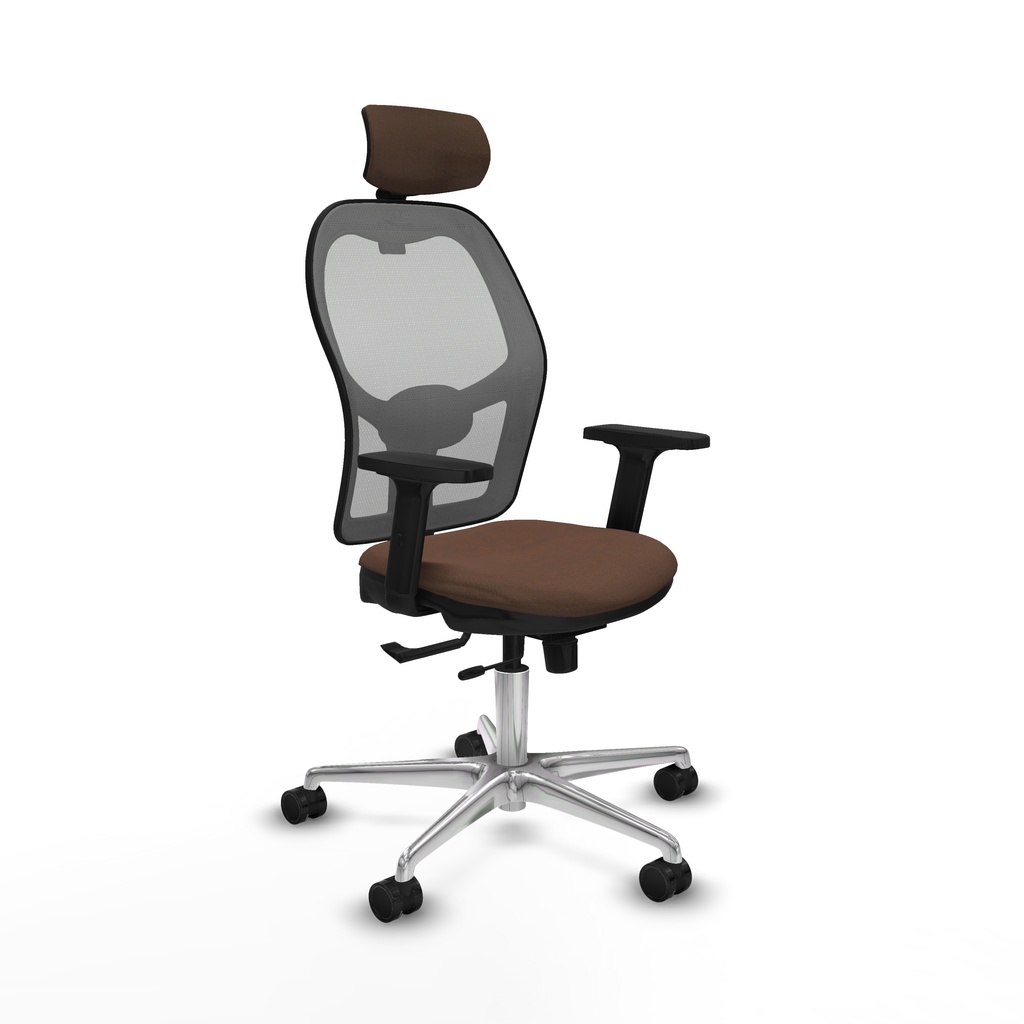 Jorquera traslack malla gris bali marrón oscuro brazos 2D base aluminio cabecero 2D ruedas 65mm nailon