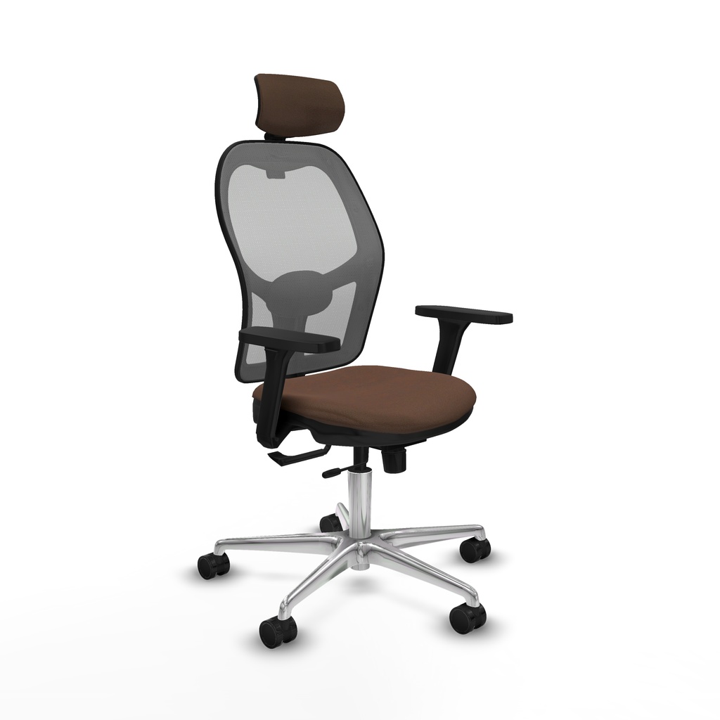 Jorquera traslack malla gris bali marrón oscuro brazos 3D base aluminio cabecero 2D ruedas 65mm nailon