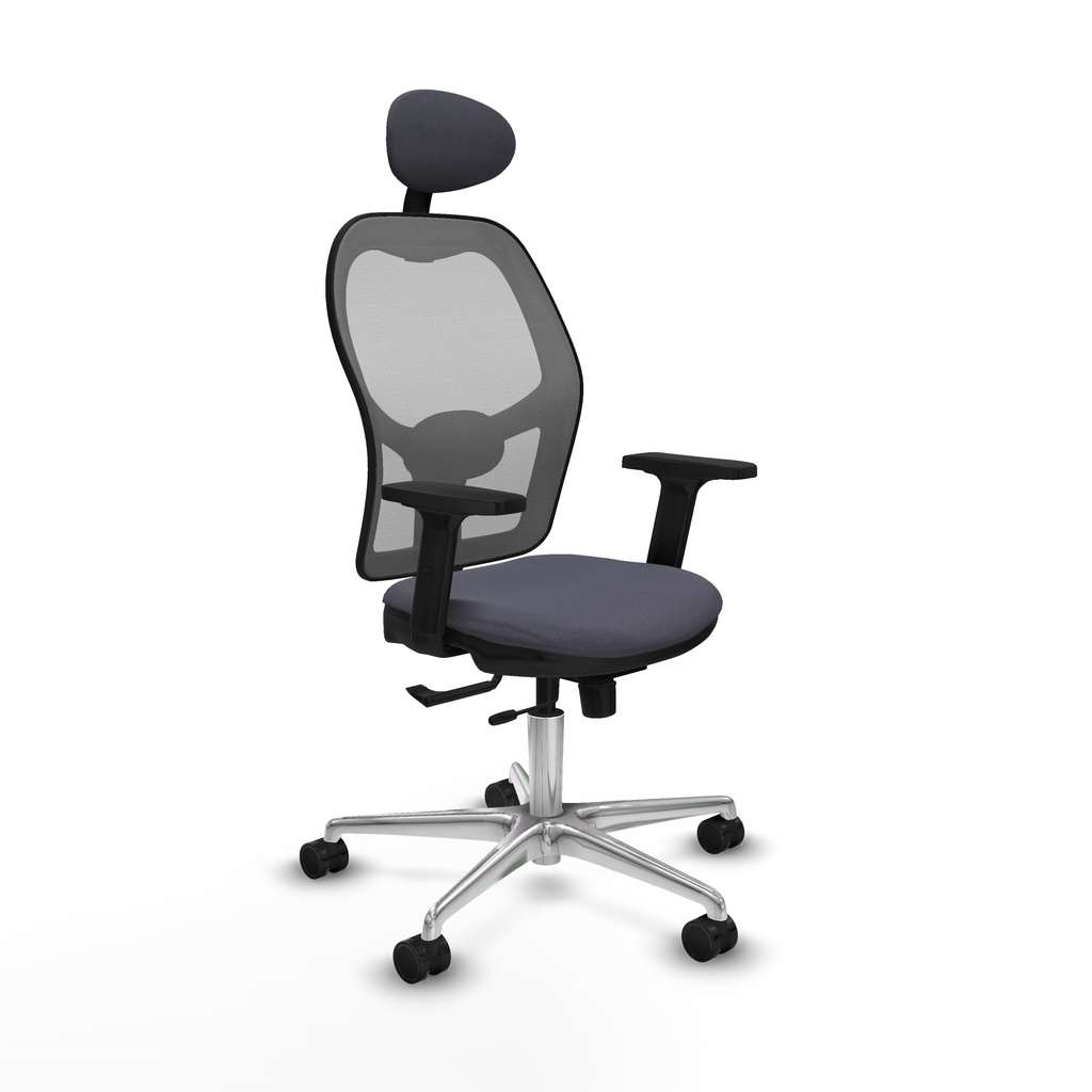 Jorquera traslack malla gris bali gris oscuro brazos 2D base aluminio cabecero fijo ruedas 65mm nailon