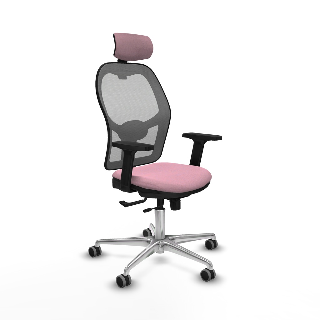Jorquera traslack malla gris bali rosa brazos 2D base aluminio cabecero 2D ruedas 65mm engomada