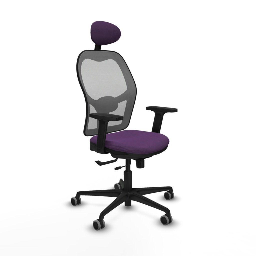 Jorquera traslack malla gris bali morado brazos 2D base nailon cabecero fijo ruedas 65mm engomada