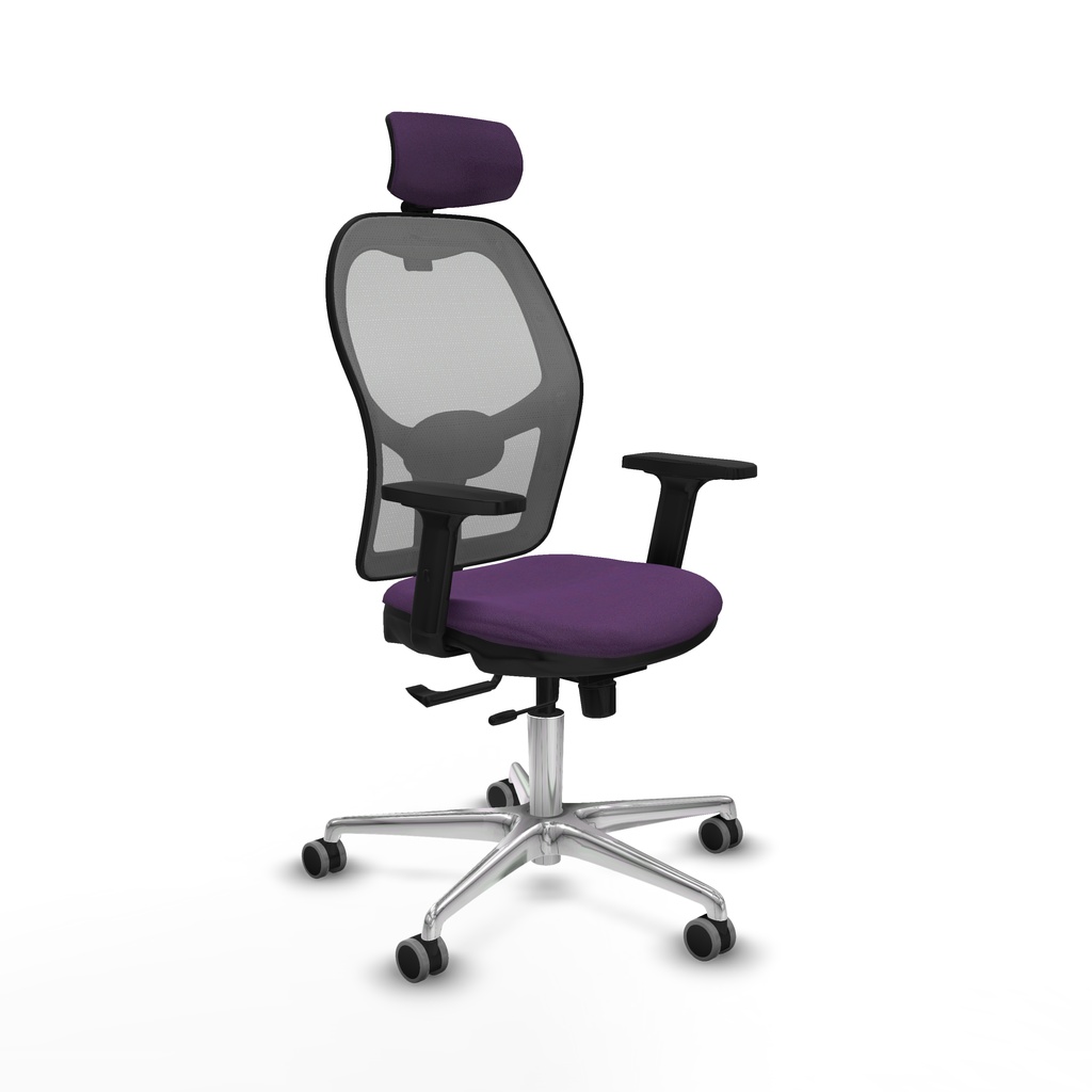 Jorquera traslack malla gris bali morado brazos 2D base aluminio cabecero 2D ruedas 65mm engomada