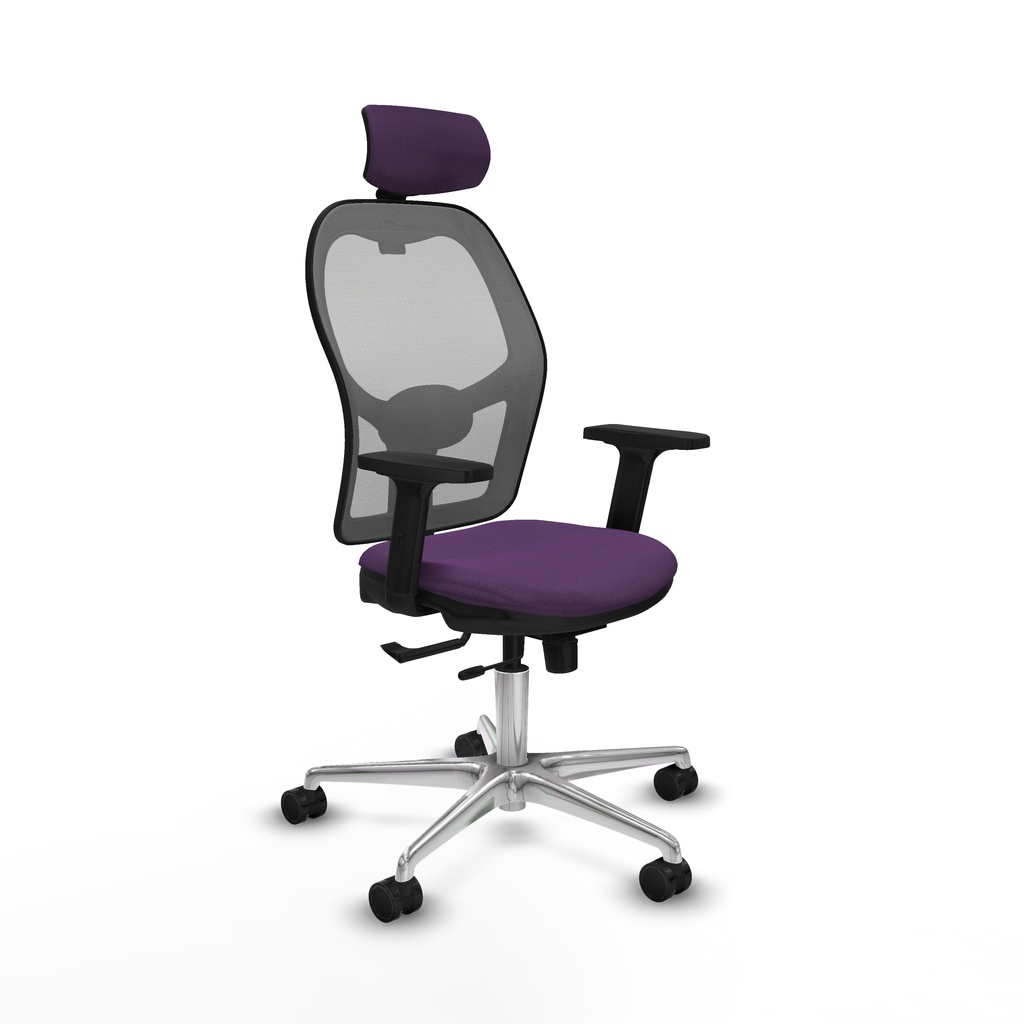 Jorquera traslack malla gris bali morado brazos 2D base aluminio cabecero 2D ruedas 65mm nailon