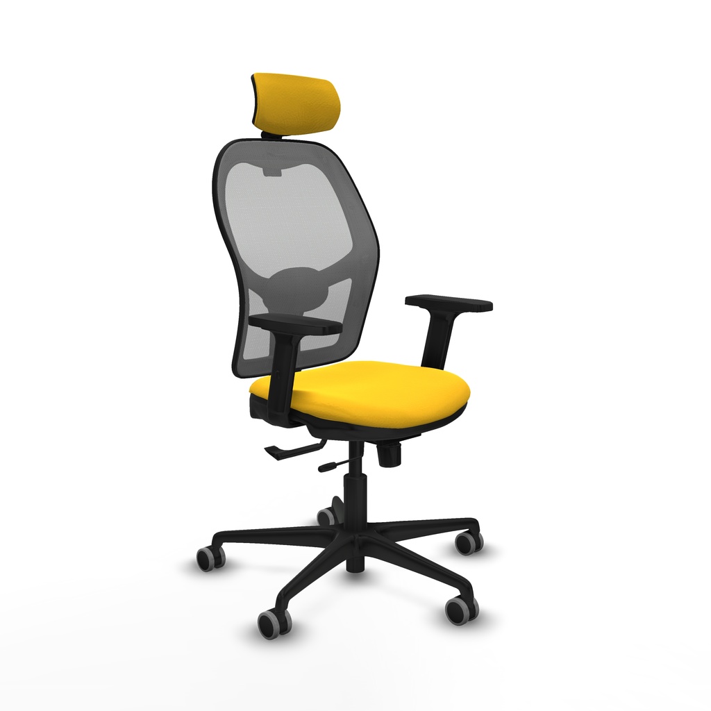 Jorquera traslack malla gris similpiel amarillo brazos 2D base nailon cabecero 2D ruedas 65mm engomada