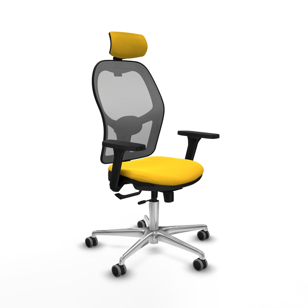 Jorquera traslack malla gris similpiel amarillo brazos 3D base aluminio cabecero 2D ruedas 65mm engomada