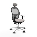 Jorquera traslack malla gris similpiel blanco brazos 1D base aluminio cabecero fijo ruedas 65mm engomada