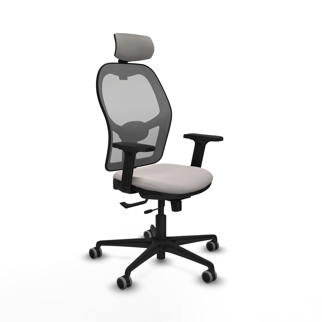 Jorquera traslack malla gris similpiel blanco brazos 2D base nailon cabecero 2D ruedas 65mm engomada