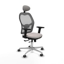 Jorquera traslack malla gris similpiel blanco brazos 2D base aluminio cabecero fijo ruedas 65mm engomada