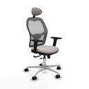 Jorquera traslack malla gris similpiel blanco brazos 2D base aluminio cabecero fijo ruedas 65mm nailon