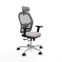 Jorquera traslack malla gris similpiel blanco brazos 2D base aluminio cabecero 2D ruedas 65mm nailon