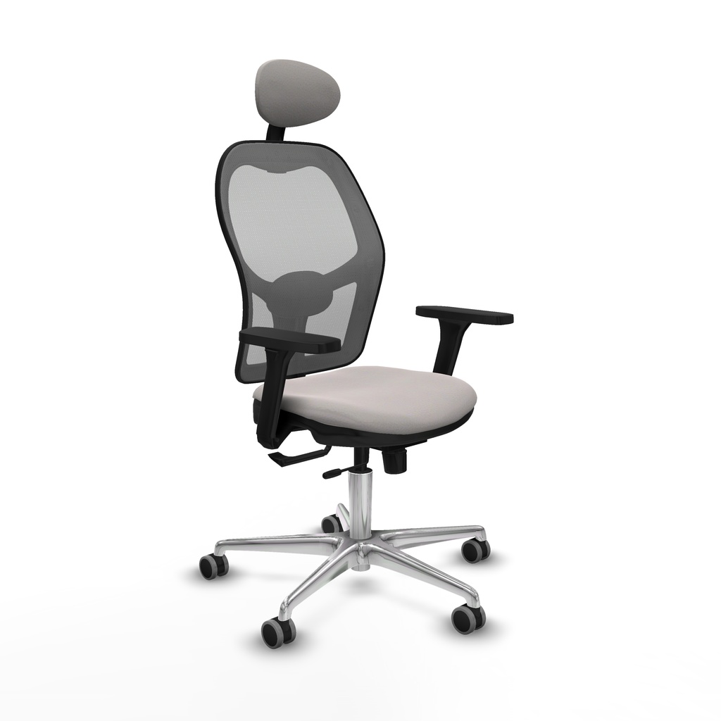 Jorquera traslack malla gris similpiel blanco brazos 3D base aluminio cabecero fijo ruedas 65mm engomada