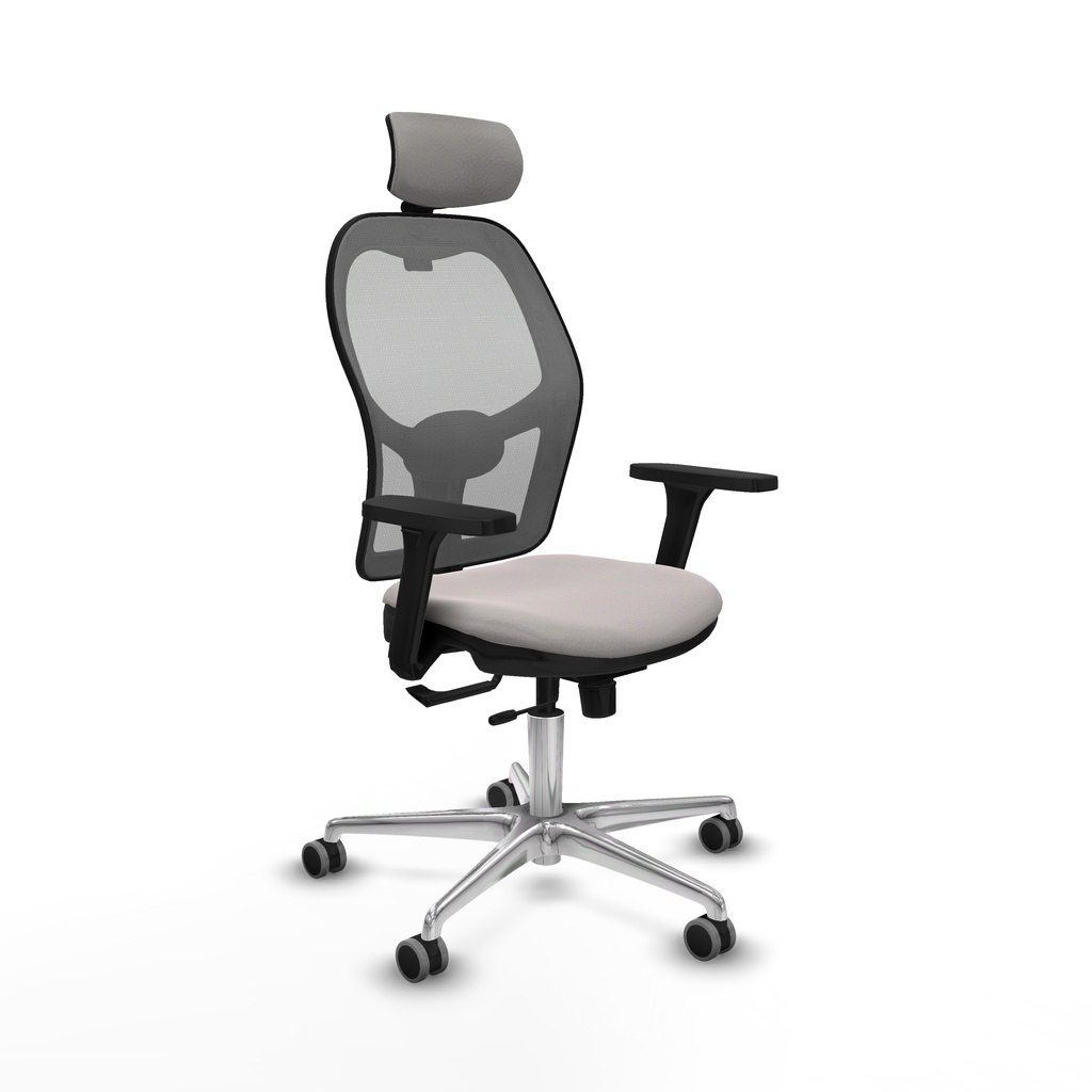 Jorquera traslack malla gris similpiel blanco brazos 3D base aluminio cabecero 2D ruedas 65mm engomada