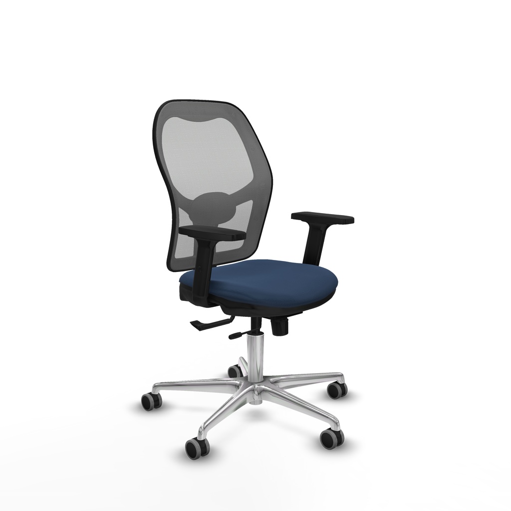 Jorquera traslack malla gris similpiel azul marino brazos 2D base aluminio  ruedas 65mm engomada