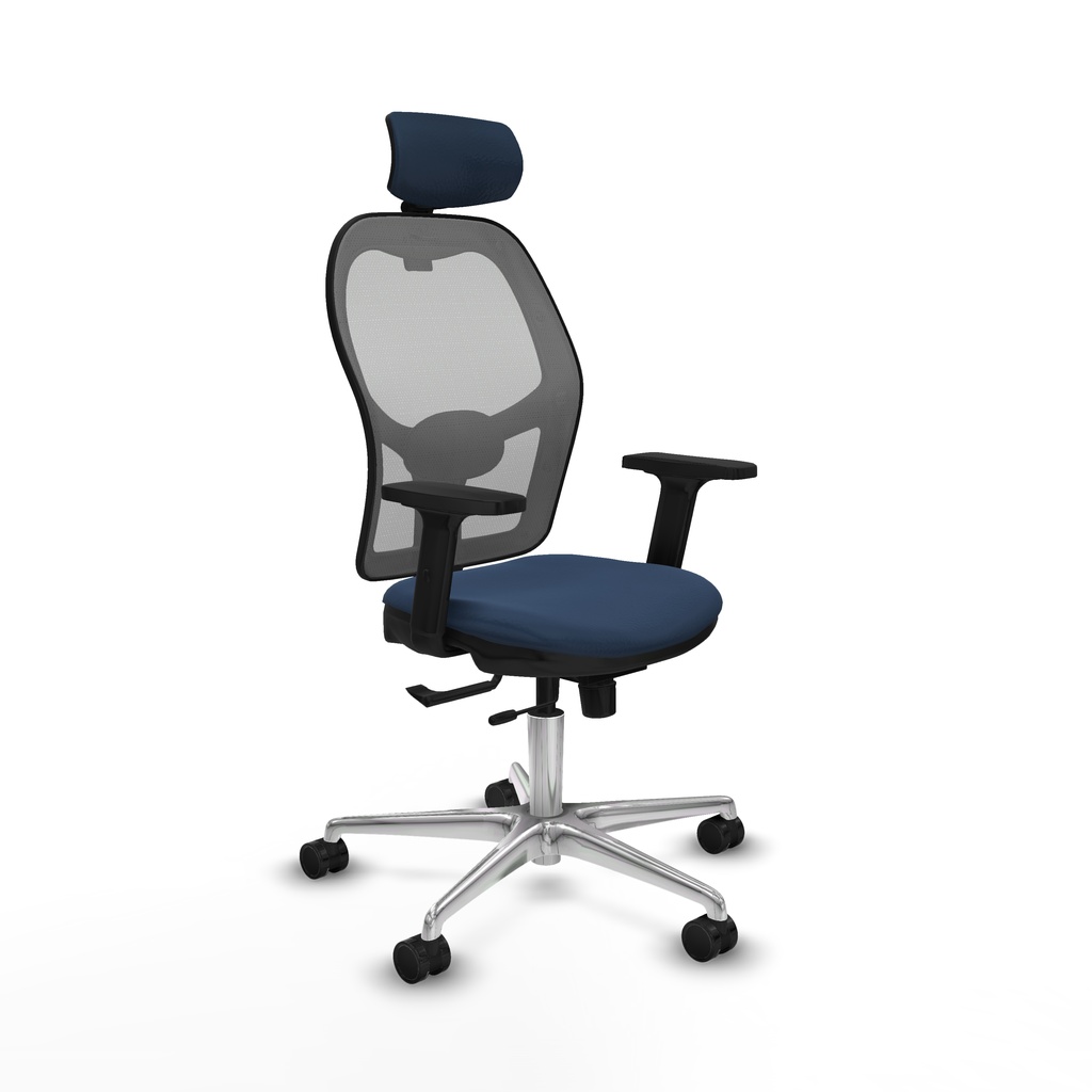Jorquera traslack malla gris similpiel azul marino brazos 2D base aluminio cabecero 2D ruedas 65mm nailon
