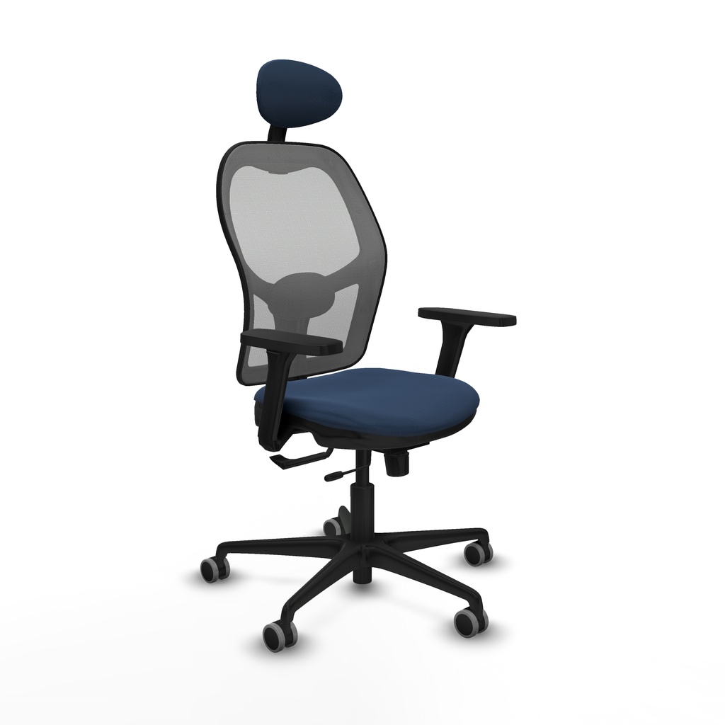 Jorquera traslack malla gris similpiel azul marino brazos 3D base nailon cabecero fijo ruedas 65mm engomada