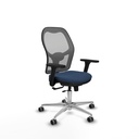 Jorquera traslack malla gris similpiel azul marino brazos 3D base aluminio  ruedas 65mm engomada