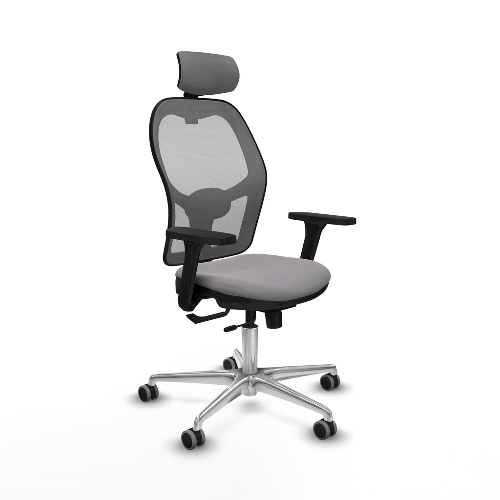 Jorquera traslack malla gris similpiel gris brazos 3D base aluminio cabecero 2D ruedas 65mm engomada