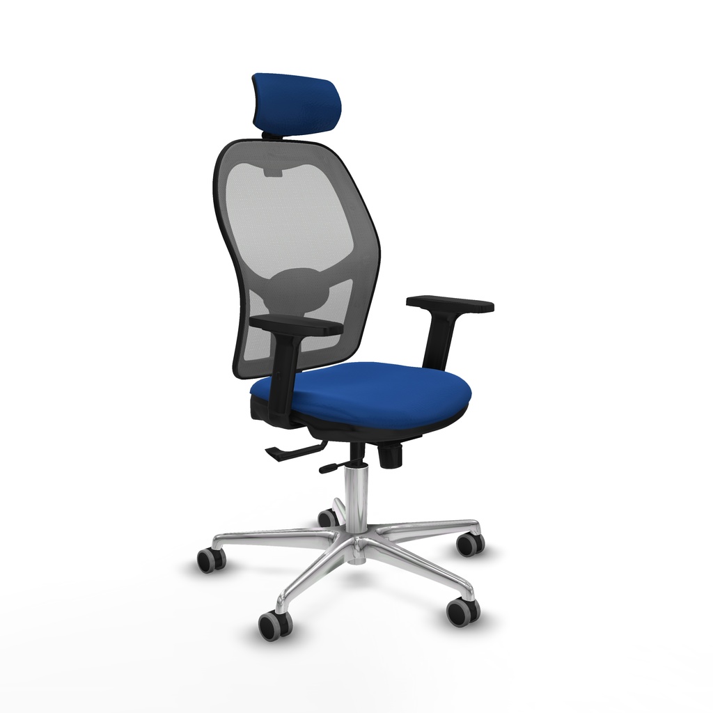 Jorquera traslack malla gris similpiel azul brazos 2D base aluminio cabecero 2D ruedas 65mm engomada