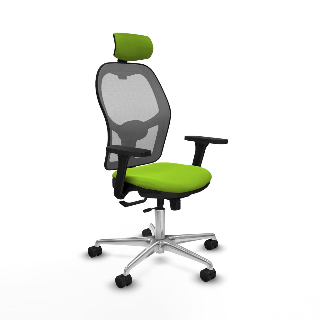 Jorquera traslack malla gris similpiel pistacho brazos 3D base aluminio cabecero 2D ruedas 65mm nailon